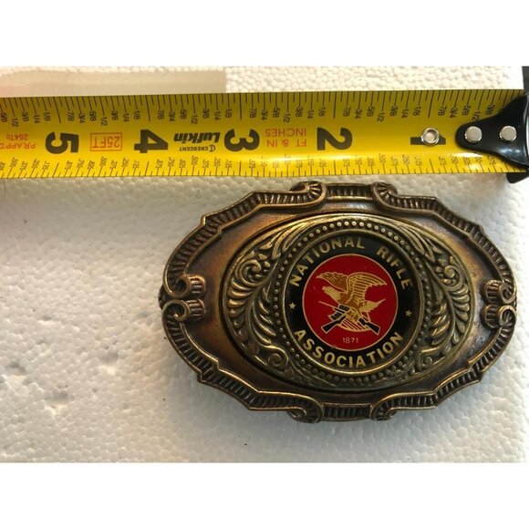 Men's Brown Heritage Buckle Solid Brass National Rifle Association Style Buckle - Picture 3 of 3